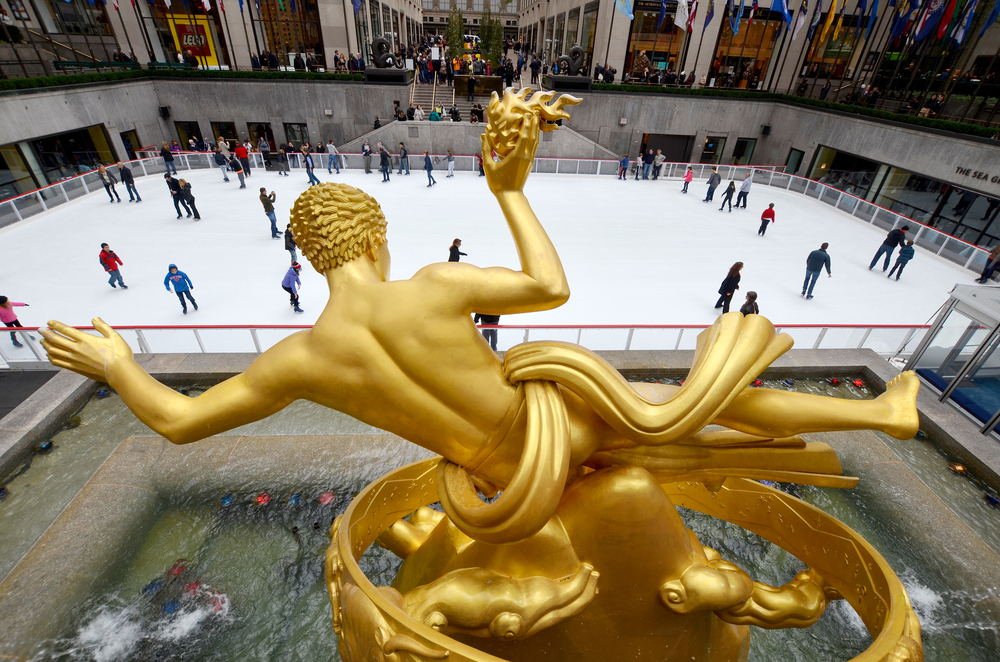 The Prometheus Statue at Rockefeller Center is very festive during the holidays