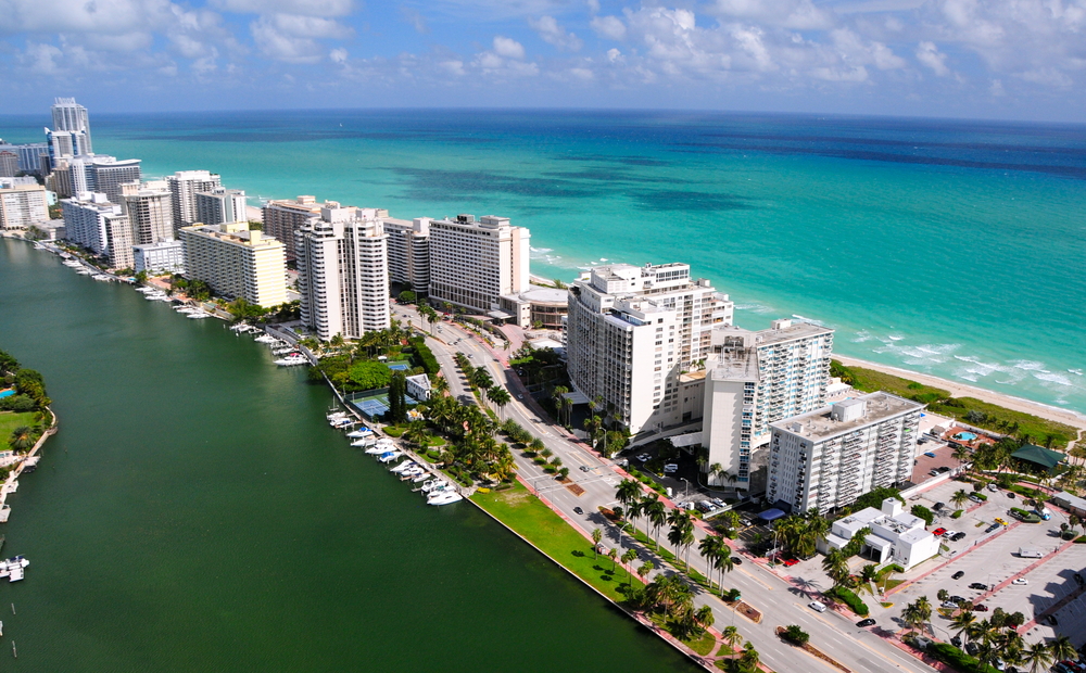 Aerial view of South Beach Miami, FL