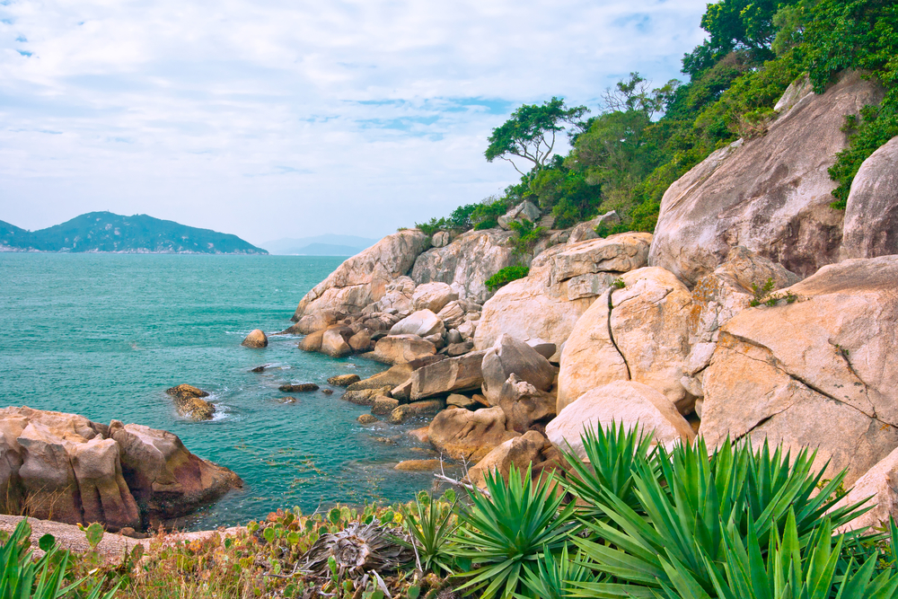 View of rocky shoreline of Cheung Chau Island