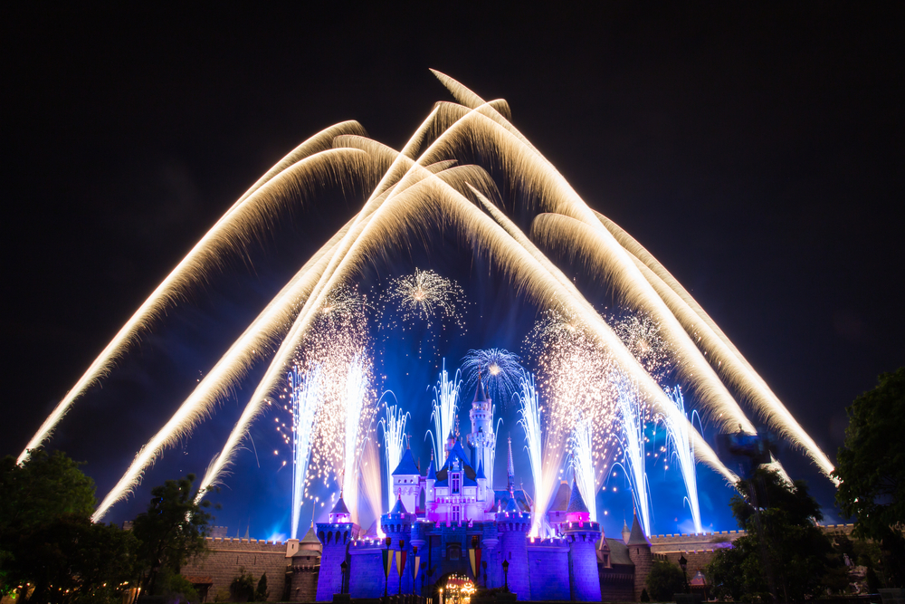 Disneyland at night with fireworks