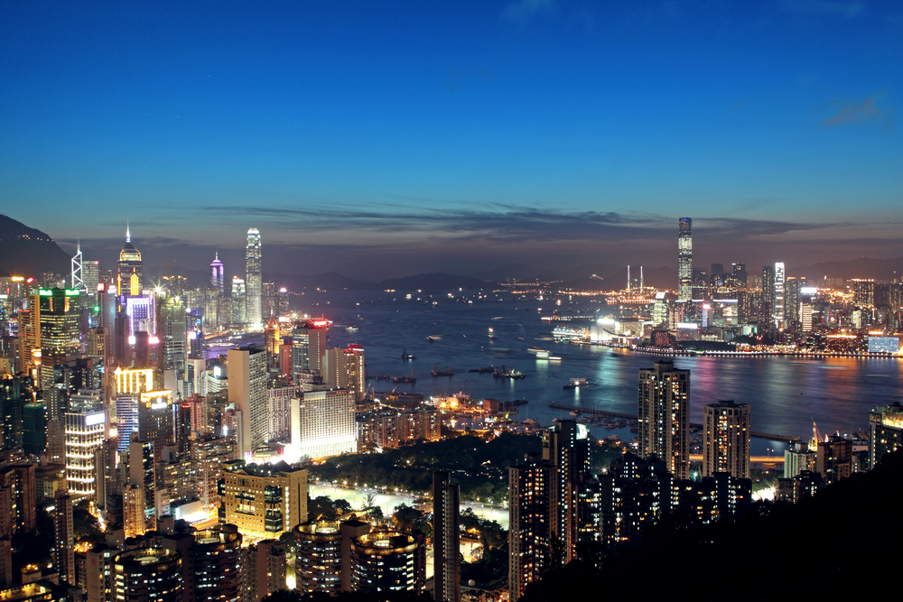 The Hong Kong Skyline at night.