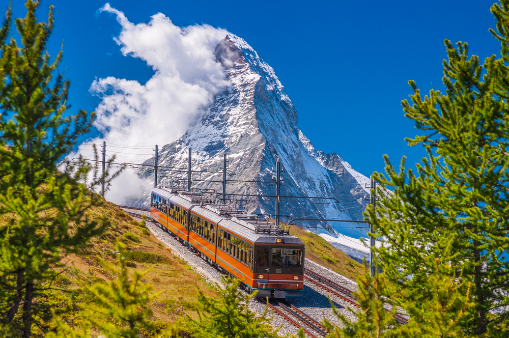Mountain train passing Matterhorn peak