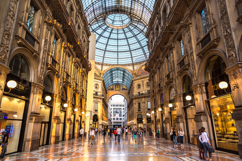 MILAN, ITALY - JULY 12, 2015: Famous Galleria Vittorio Emanuele II in a beautiful summer day in Milan on July 12, 2014 in Milan, Italy